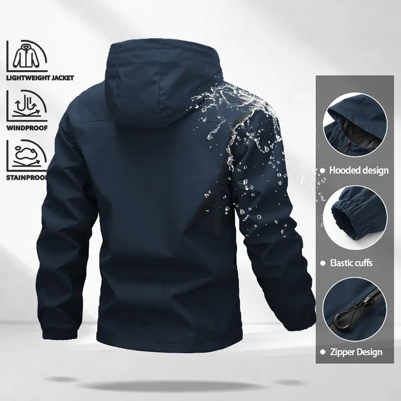 Unisex All-Weather Jacket—Waterproof and Windproof Lightweight Outdoor Hooded Jacket with Adjustable Cuffs