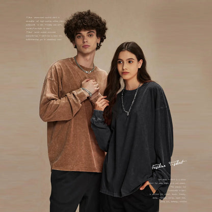 Unisex Long Sleeve Acid Wash Cotton Tee