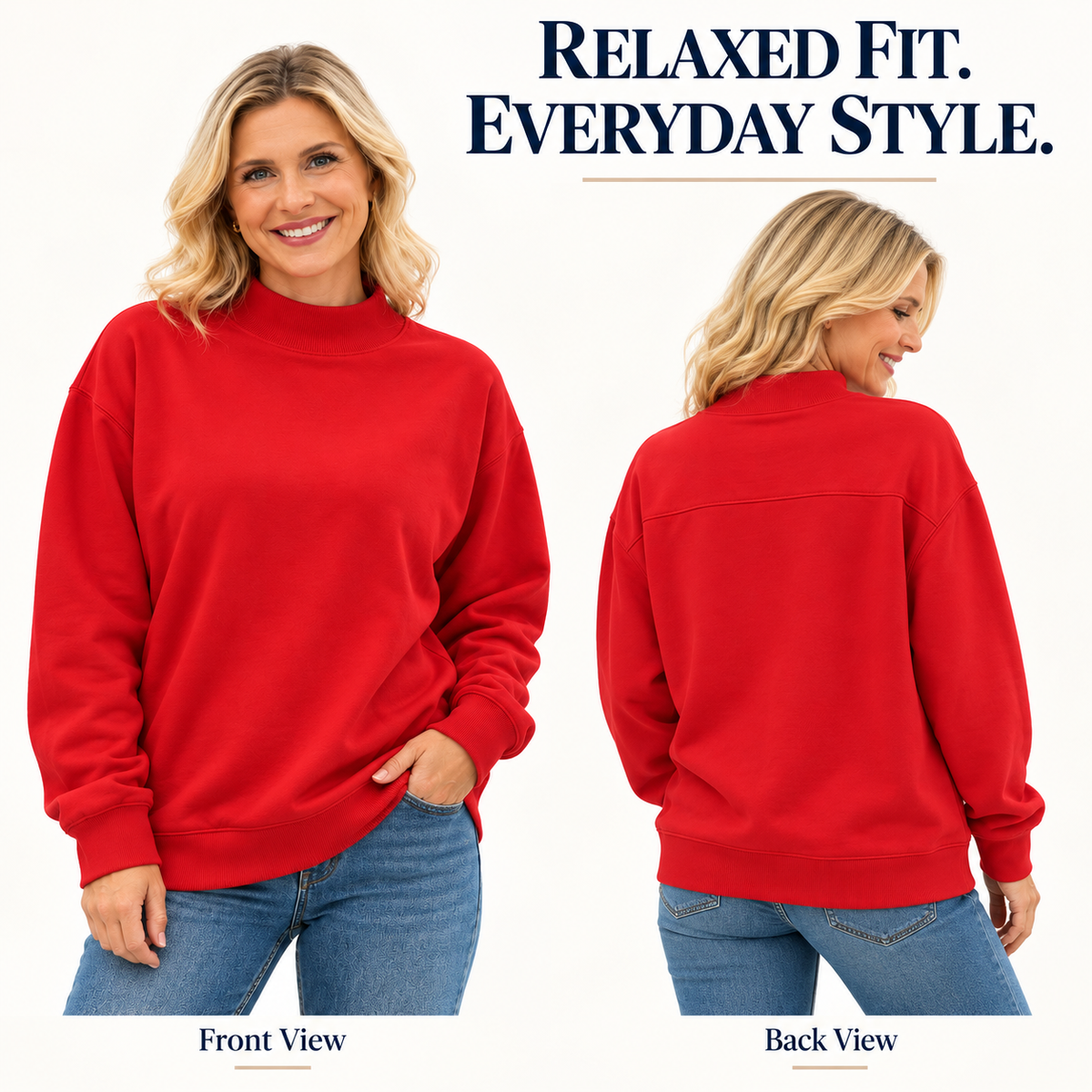 Unisex High-Neck Casual Sweatshirt | Relaxed Fit — 6-PACK ONLY $25.99
