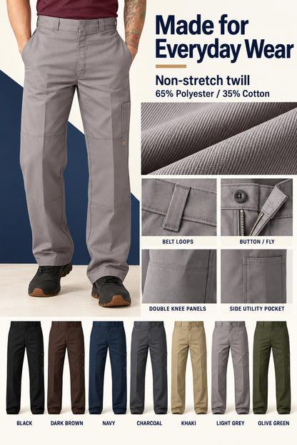 Men's Loose Fit Double Knee Work Pants — 7 Pairs for $23.99