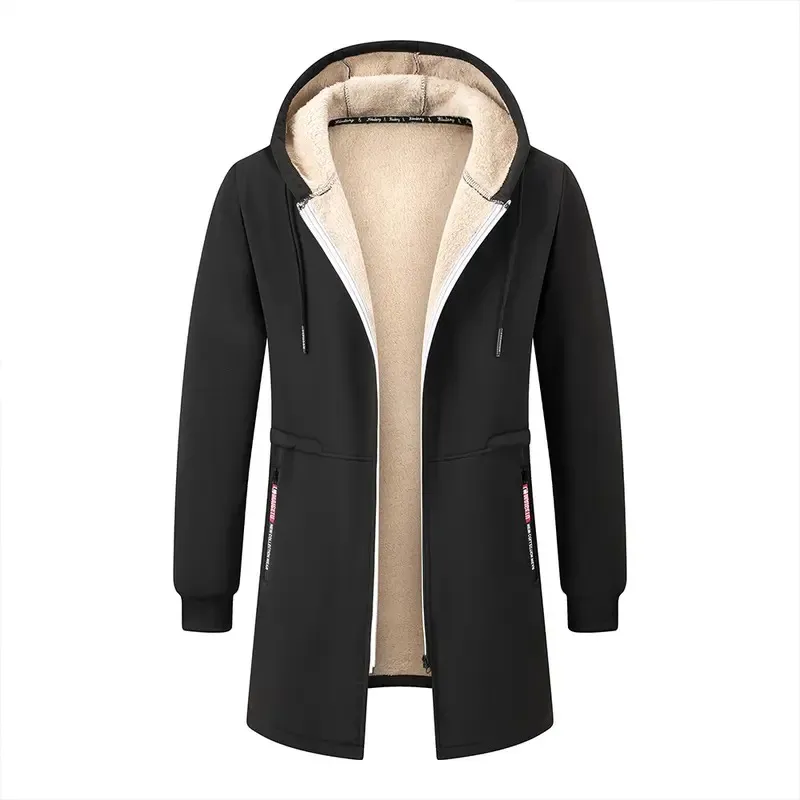 Men's Long Hooded Faux Shearling-Lined Winter Coat