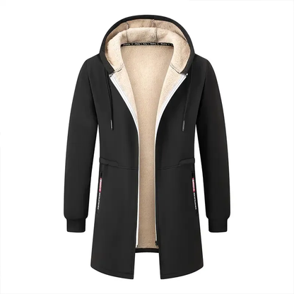Men's Long Hooded Faux Shearling-Lined Winter Coat