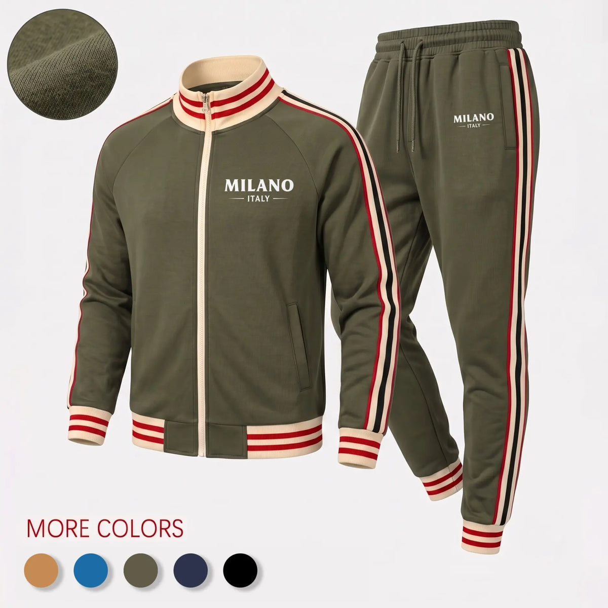 Men’s Retro Milano Two-Piece Tracksuit Navy/Black/Green/Blue Zip Jacket