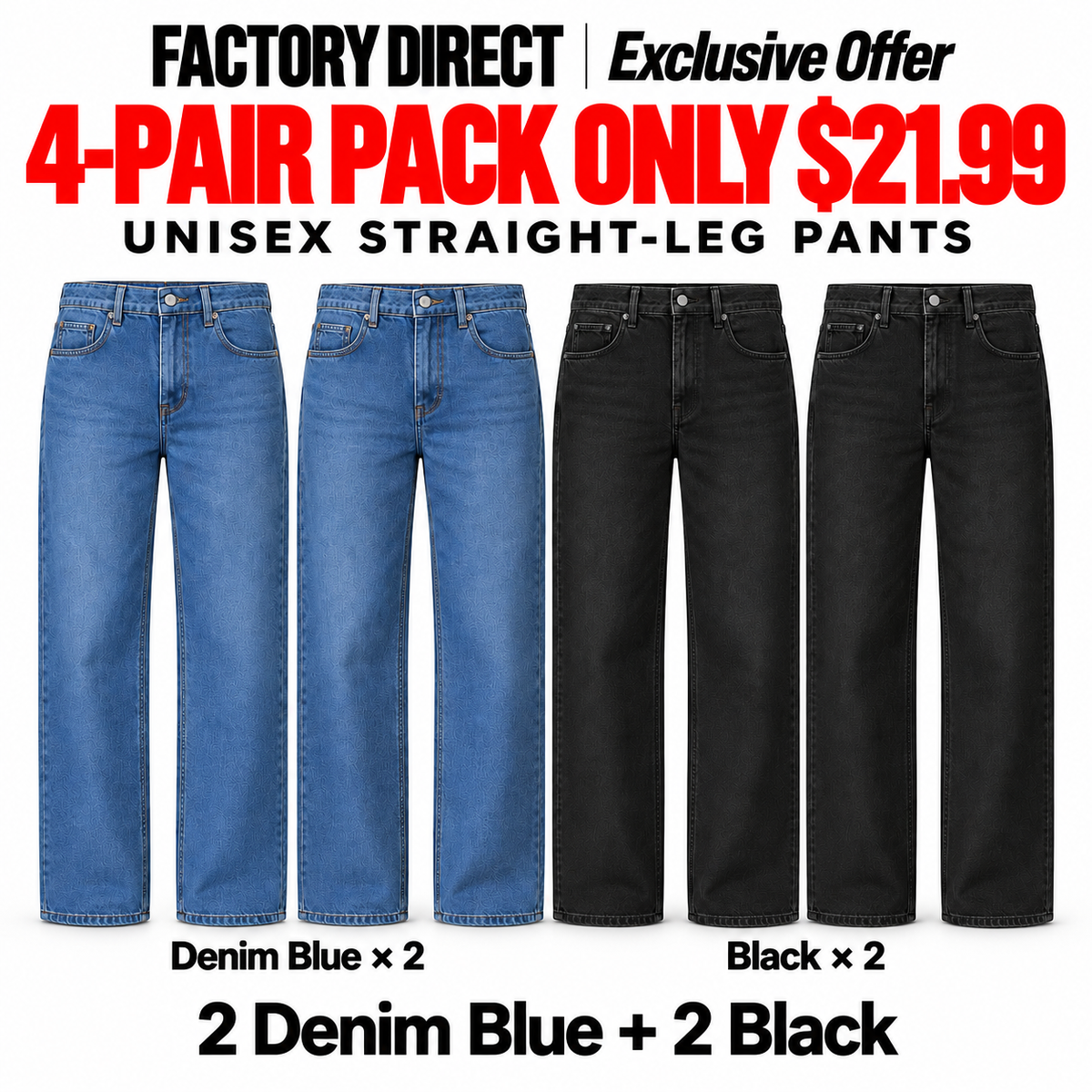Unisex Straight-Leg Pants | 8 Pairs $24.99 or 4 Pairs $21.99 | XS–5XL