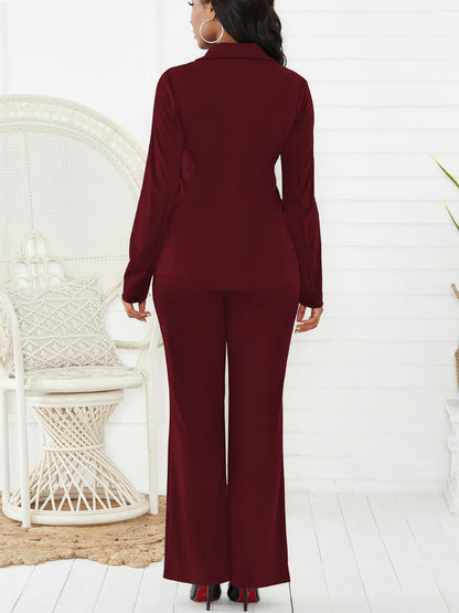 Women's Button Lapel Blazer & Suit Pants Set