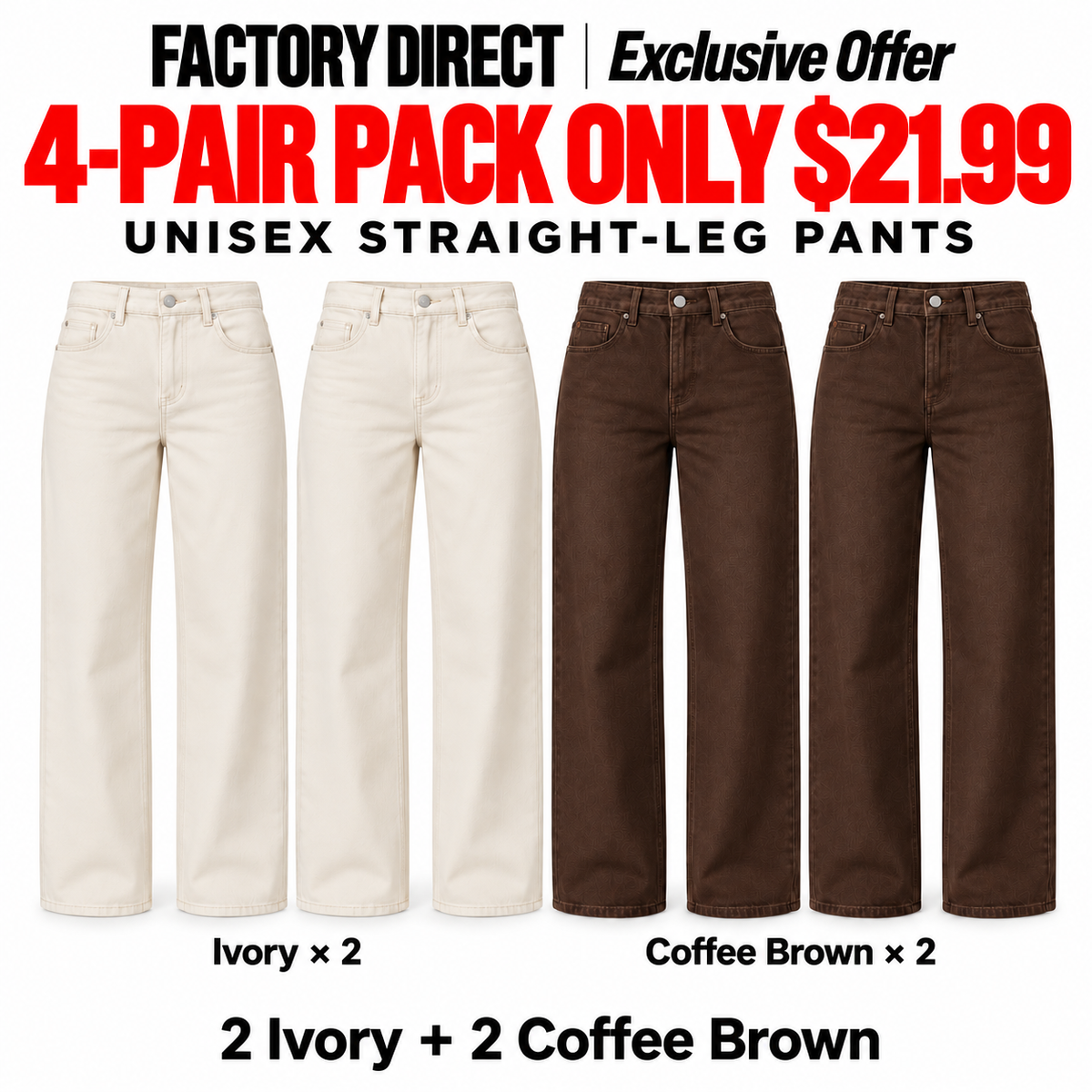 Unisex Straight-Leg Pants | 8 Pairs $24.99 or 4 Pairs $21.99 | XS–5XL