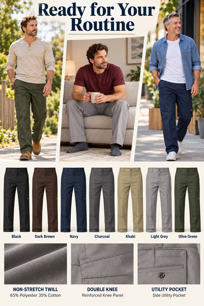 Men's Loose Fit Double Knee Work Pants — 7 Pairs for $23.99