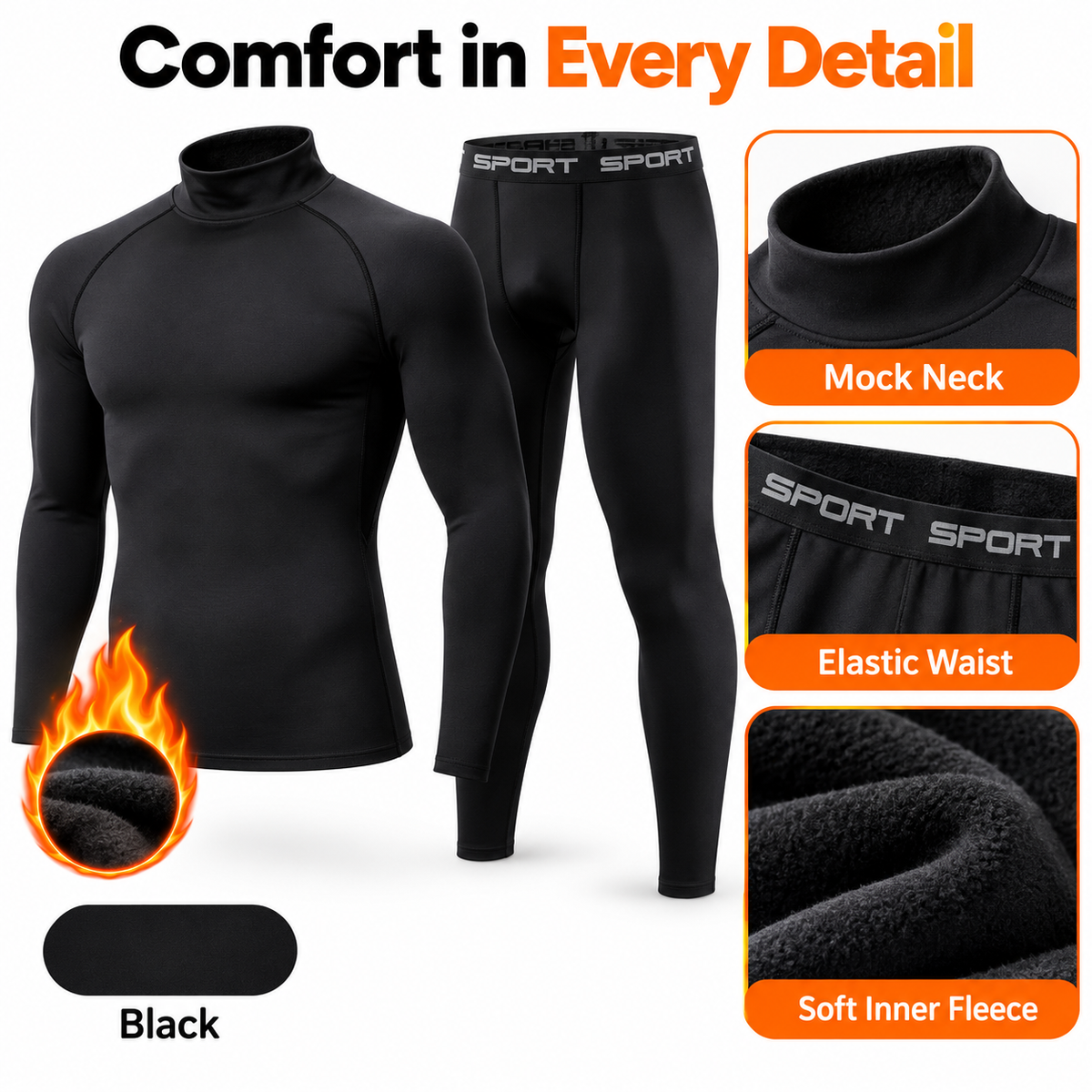 6-PACK ONLY $24---Men's Everyday Fleece-Lined Thermal Set