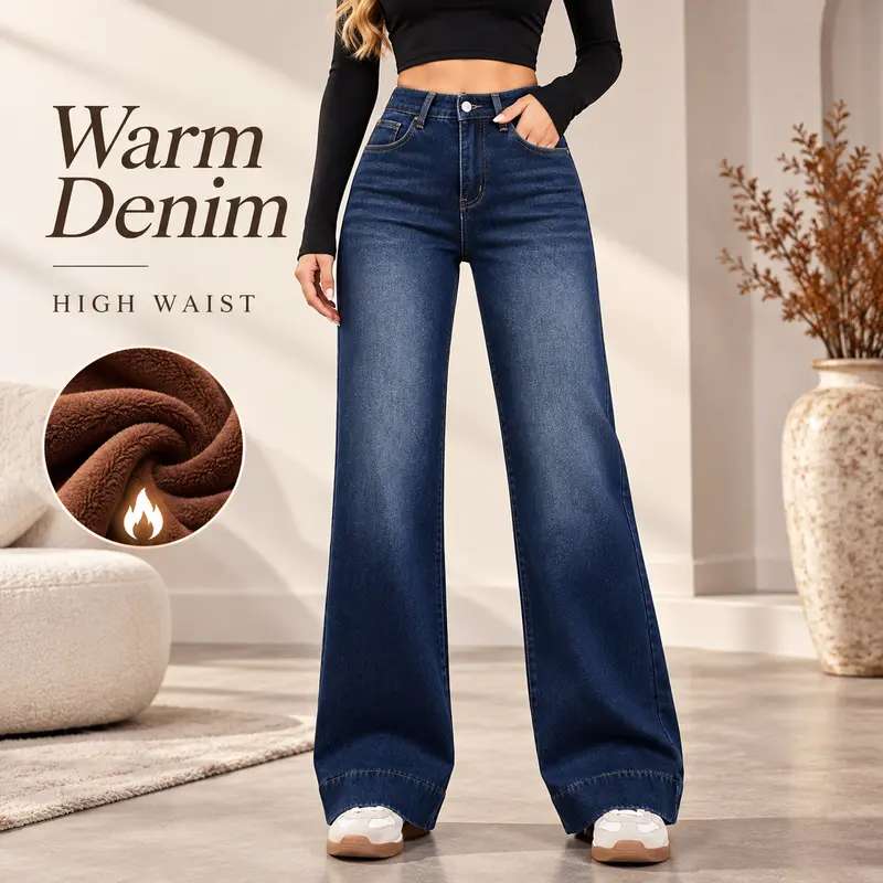 Women's Fleece-Lined Wide-Leg Jeans