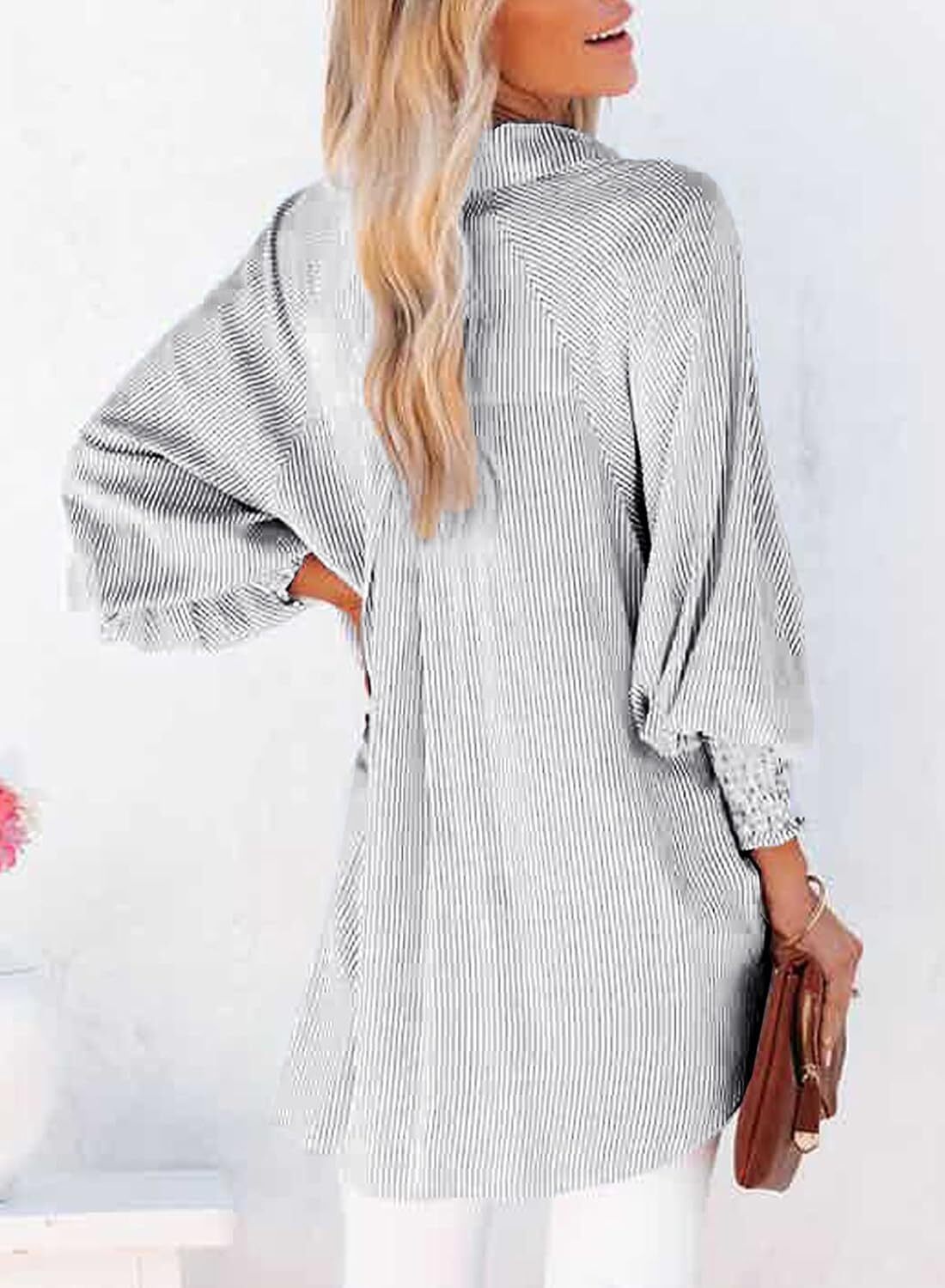 Women's Striped Oversized Button Down Shirt | Casual Long Sleeve Top
