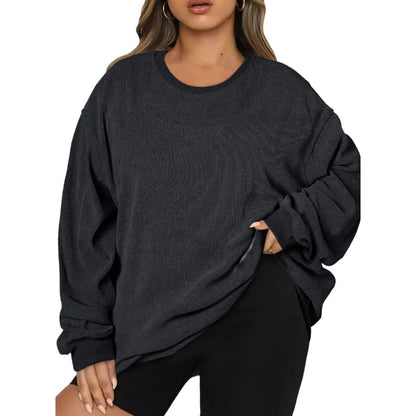 Women's Oversized Corduroy Sweatshirt, Casual Crewneck Long Sleeve Lightweight Pullover