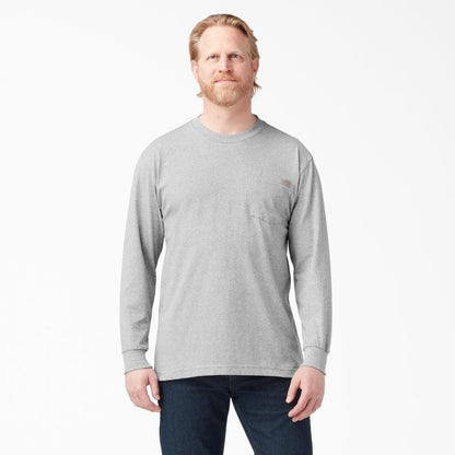 Heavyweight Long Sleeve Pocket T-Shirt,100% Cotton,Long Tail,Tagless Label,Classic Crew Neck,Chest Pocket,Workwear Style