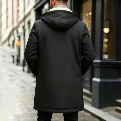 Men's Long Hooded Faux Shearling-Lined Winter Coat
