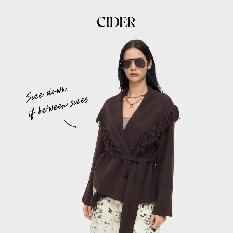 🔥 TODAY ONLY! LIMITED-TIME SALE! Cider Women's Fringed Wool-Blend Wrap Cardigan with Belt – Chic Beige | SHOP NOW!