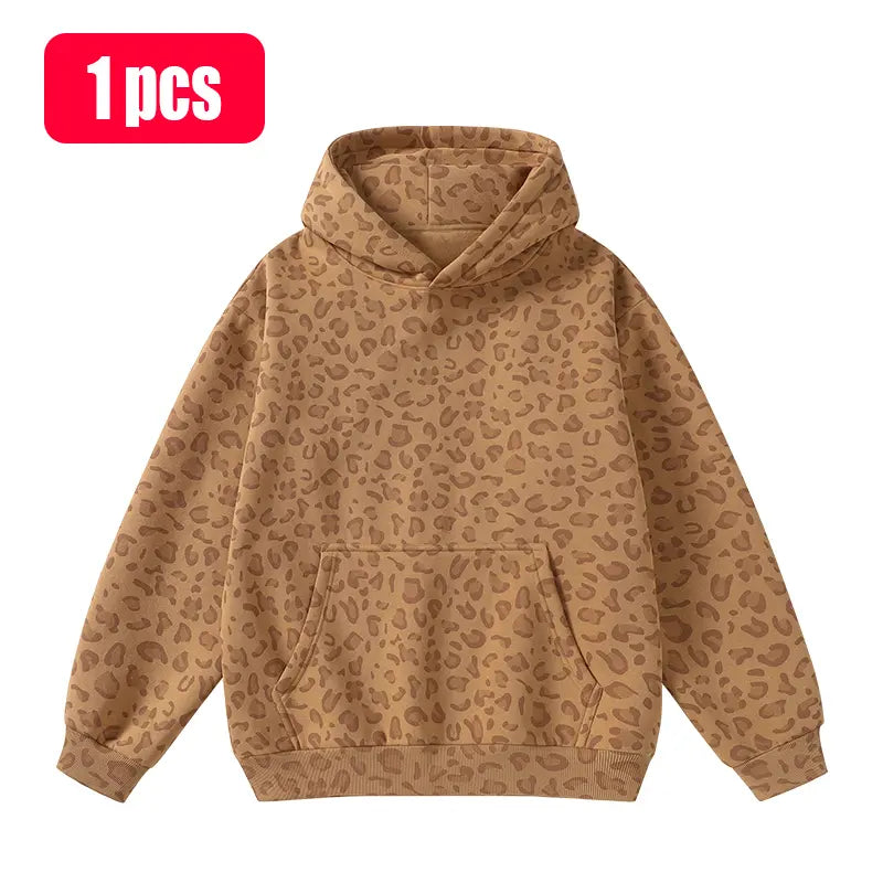 Unisex 100% Cotton Leopard Print Loose Fit Hoodie for Fall & Winter