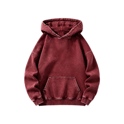 Men's Heavyweight Acid-Wash Pure Cotton Hooded Sweatshirt