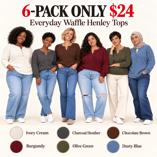6-PACK ONLY $24---Old Navy Women's Long-Sleeve Crew-Neck Henley T-Shirt