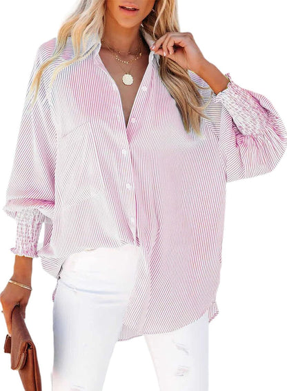 Women's Striped Oversized Button Down Shirt | Casual Long Sleeve Top