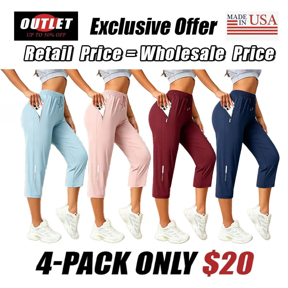 Women's Capris Pants - Loose Fit, Summer Drawstring Waist, Zippered Pockets, Breathable High-Stretch Fabric, Suitable for Everyday Wear