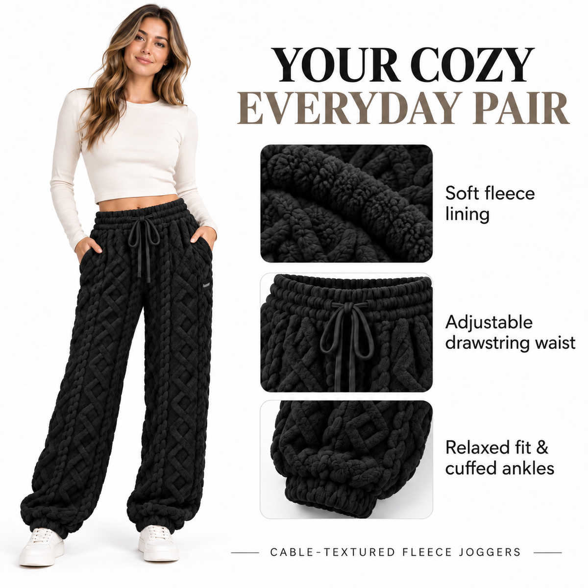 6-PACK ONLY $24---Cozy Cable Fleece-Lined Joggers