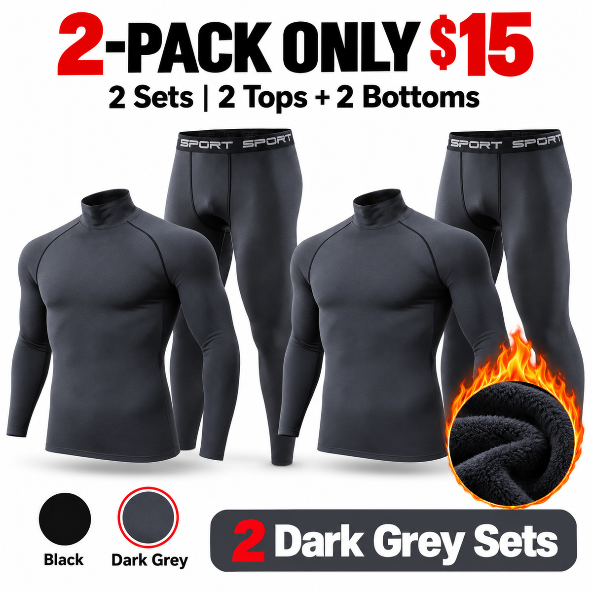 6-PACK ONLY $24---Men's Everyday Fleece-Lined Thermal Set