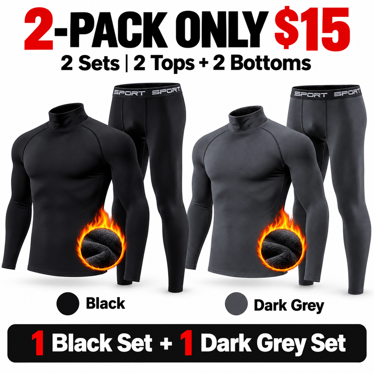 6-PACK ONLY $24---Men's Everyday Fleece-Lined Thermal Set
