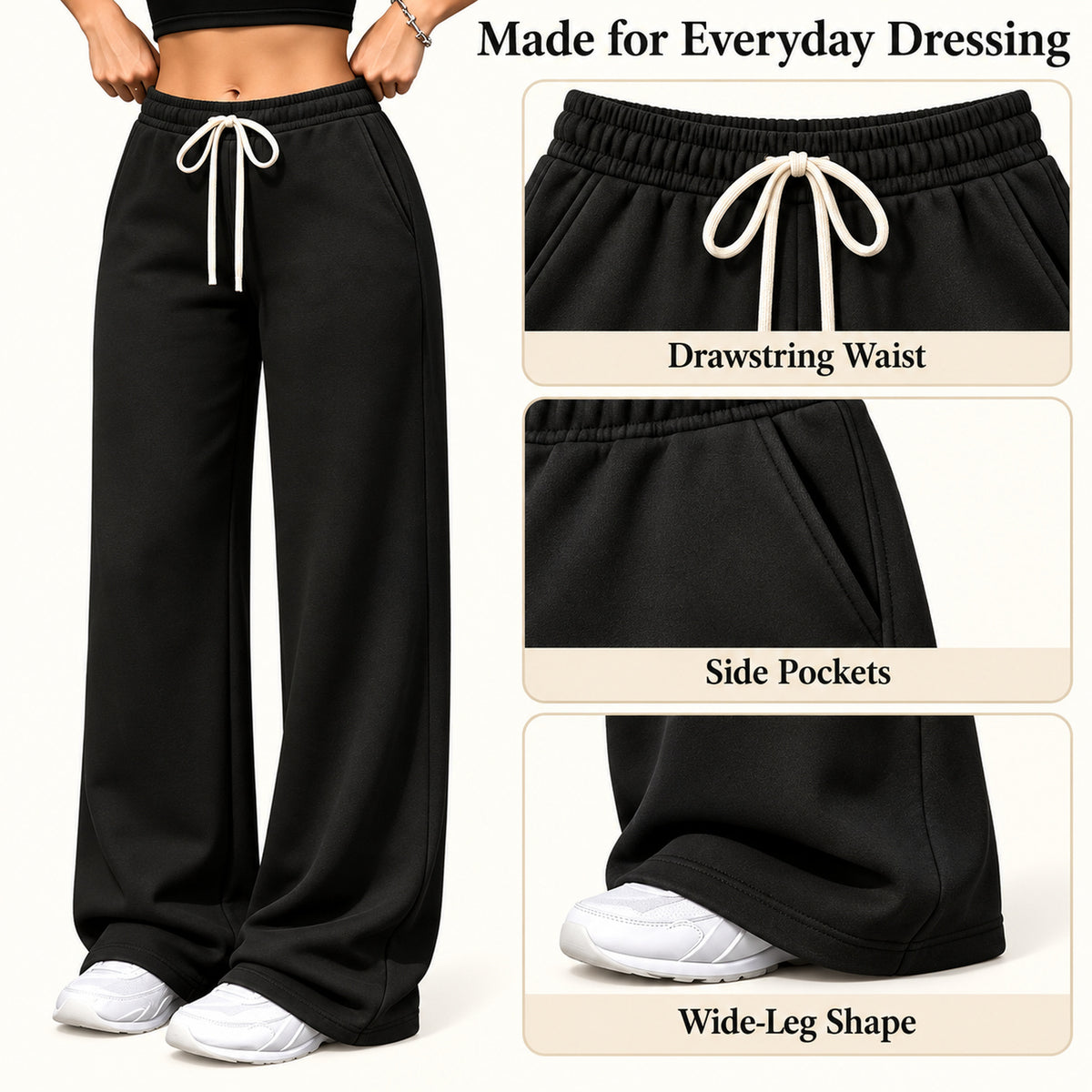 Women's Everyday Drawstring Wide-Leg Pants