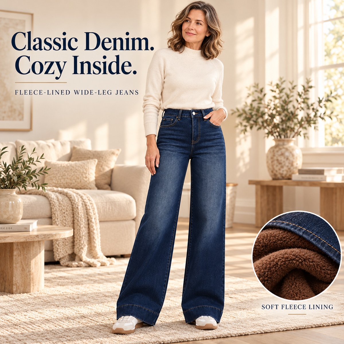 Women's Fleece-Lined Wide-Leg Jeans