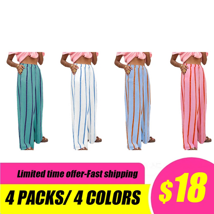 Women's Linen Striped Print Wide Leg Pants