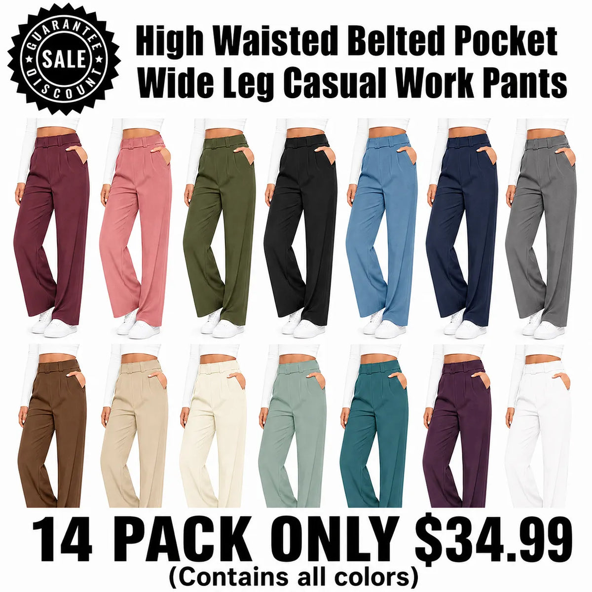 Fall Big Sale!High Waisted Side Pocket Straight Leg Work Pants