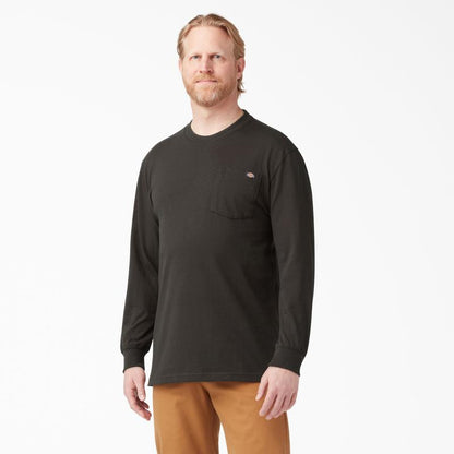 Heavyweight Long Sleeve Pocket T-Shirt,100% Cotton,Long Tail,Tagless Label,Classic Crew Neck,Chest Pocket,Workwear Style