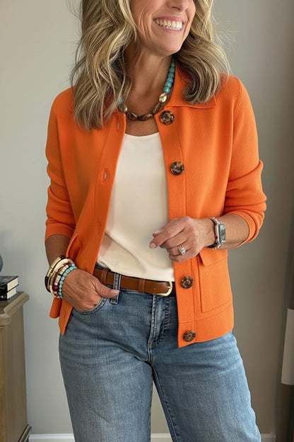 Casual Lapel Pocket Solid Color Jacket