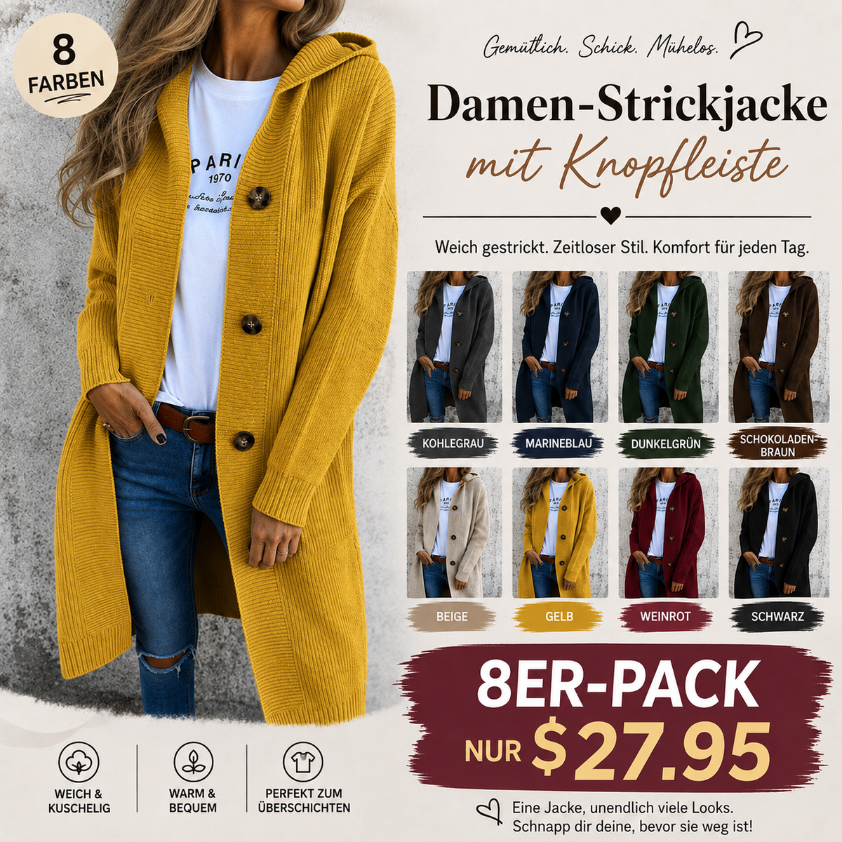 Damen-Strickjacke mit Knopfleiste