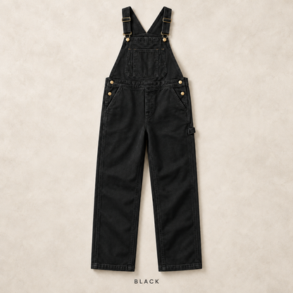 Men's Heavyweight Cotton Denim Overalls Relaxed Fit Straight Leg Dungarees with Multi Pocket Utility