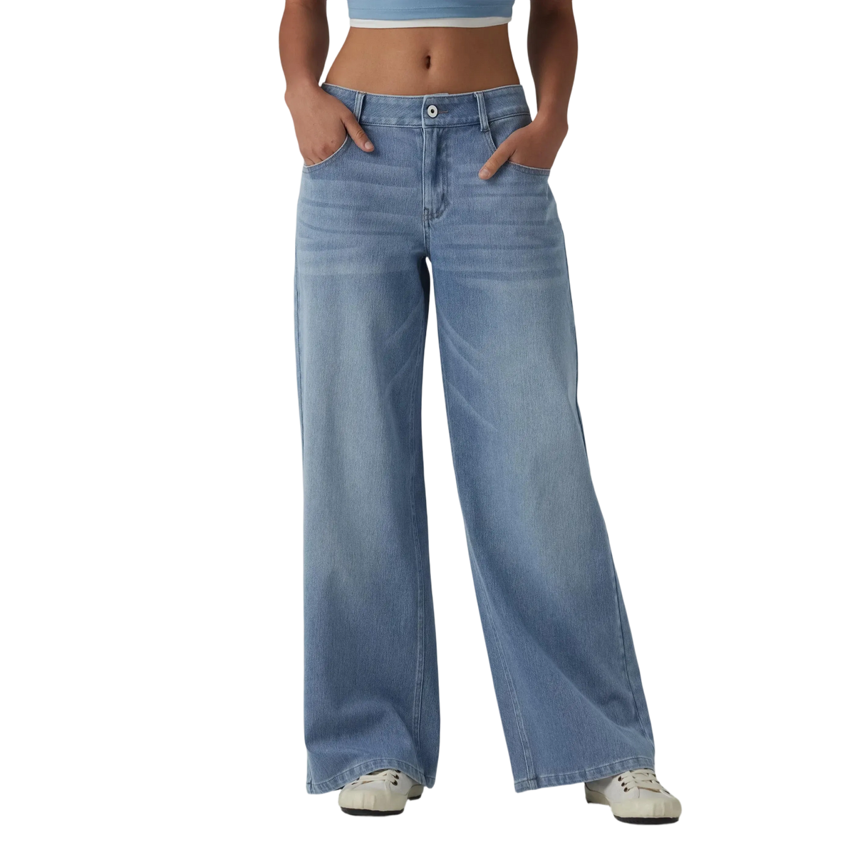 Low Rise Zip Pocket Washed Wide Leg Loose Casual Denim Jeans