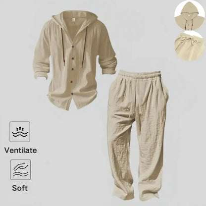 Men's Linen Hooded Two-Piece Set