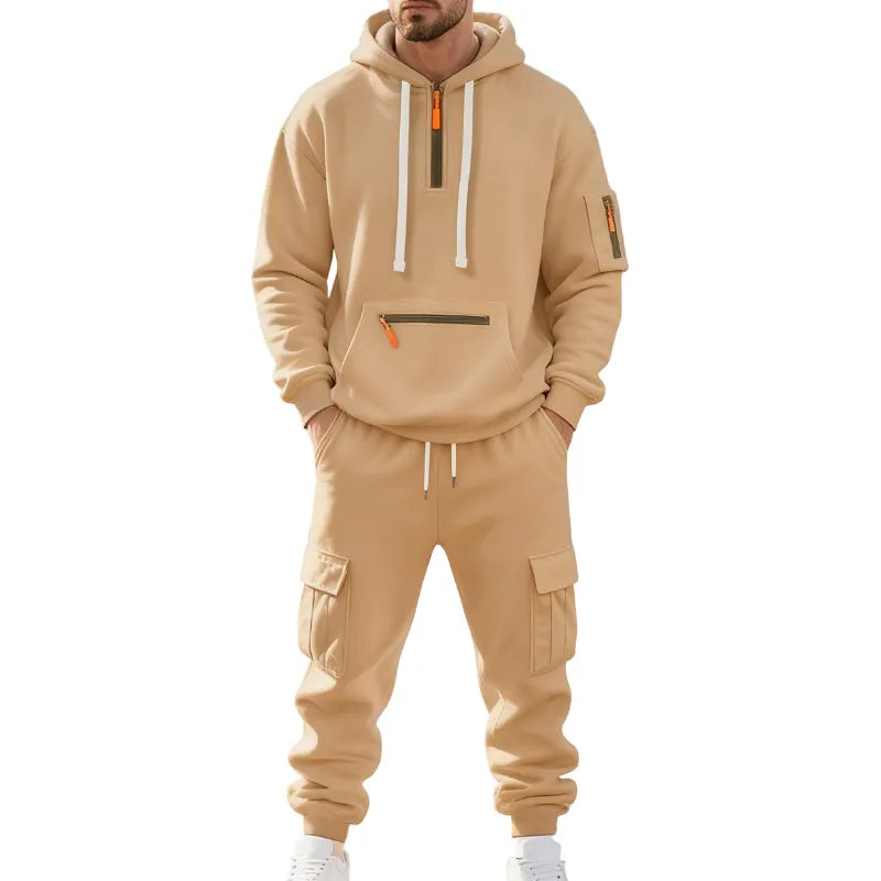 Men's 2-Piece Hooded Tracksuit Set | Casual Cargo Jogger Sweatpants & Oversized Hoodie | Streetwear Outfit