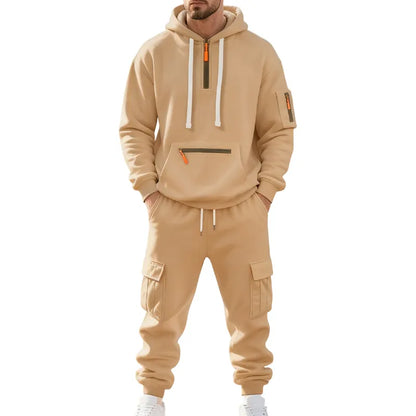 Men's 2-Piece Hooded Tracksuit Set | Casual Cargo Jogger Sweatpants & Oversized Hoodie | Streetwear Outfit