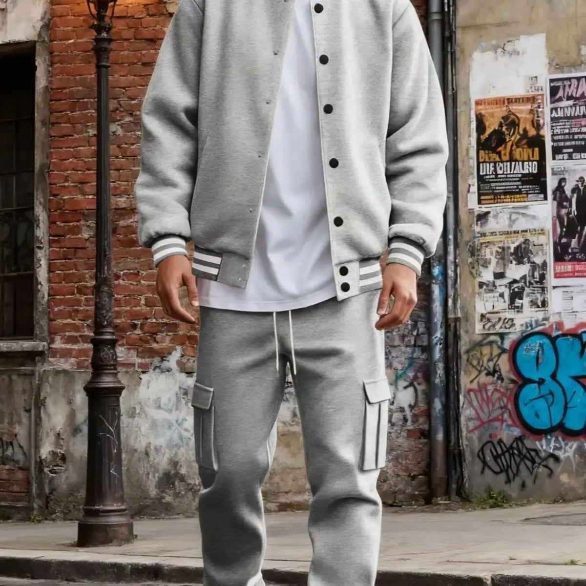 Men's Baseball Jacket and Cargo Pants Set