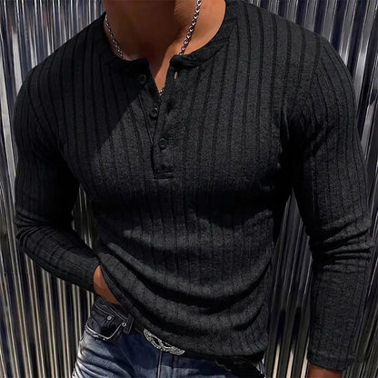 Men’s Ribbed Henley Long Sleeve Shirt