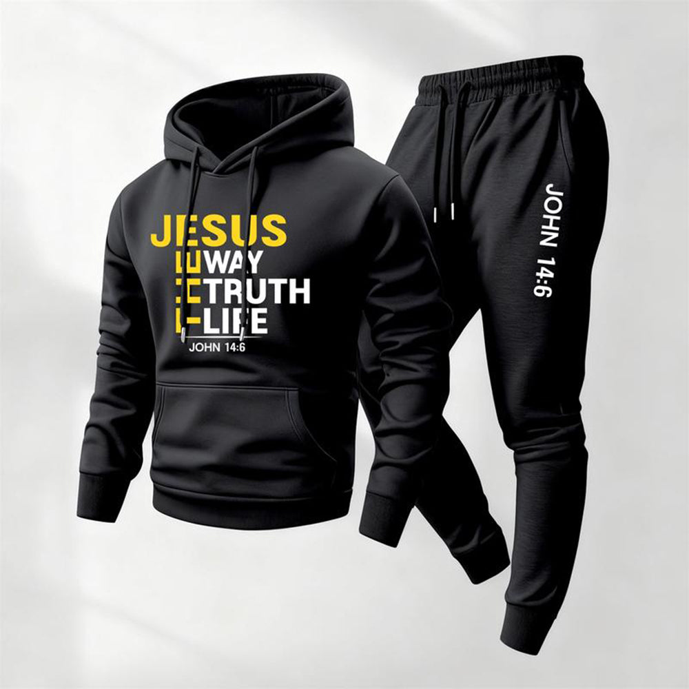 Men's Jesus Letter Printed Hoodie and Sweatpants Set