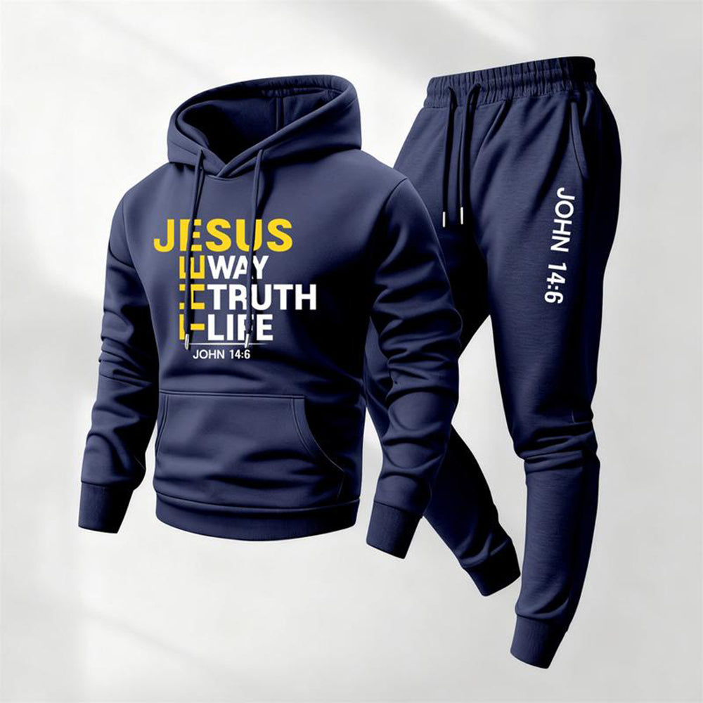 Men's Jesus Letter Printed Hoodie and Sweatpants Set