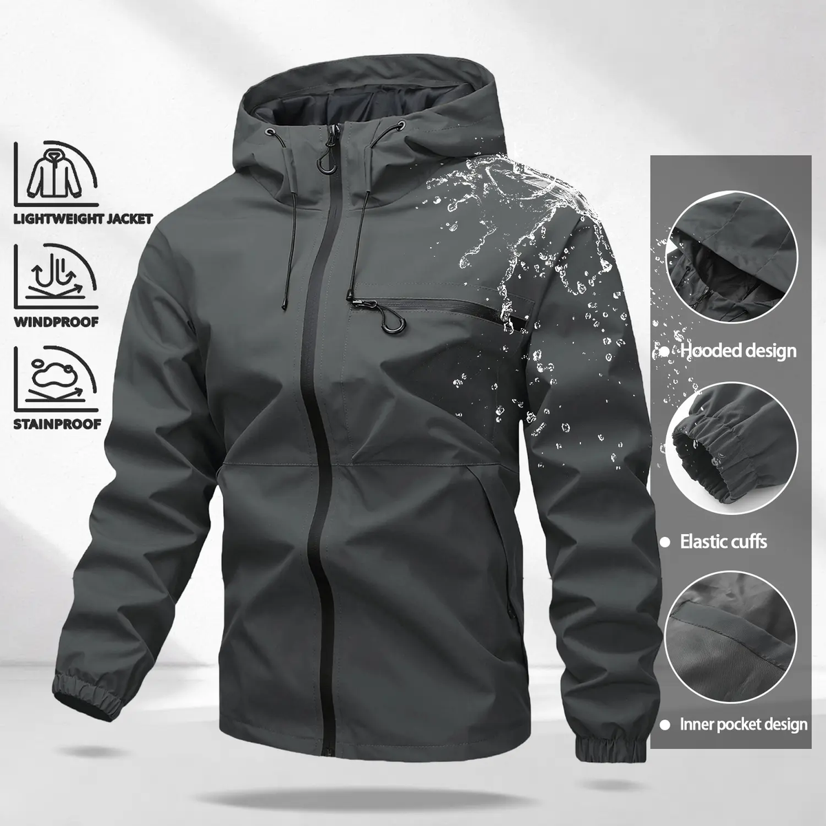 Unisex 4-Pack All-Weather Jacket – Waterproof Windproof Hooded Lightweight Outdoor Coat with Adjustable Cuffs