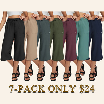 Women's High Waist 20" Wide Leg Capri Pants UPF 50+ Quick Dry Tummy Control Casual Lounge Pants with Deep Pockets