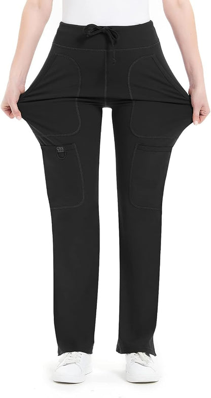 Women's Yoga Scrub Pants - 4-Way Stretch Work Pants with 5 Pockets