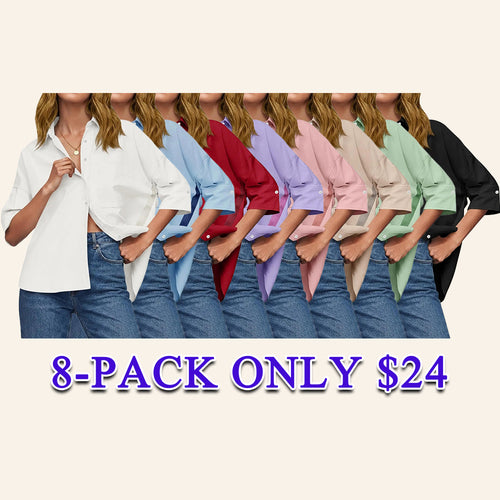 Women's Oversized V-Neck Button Down Blouse Half Sleeve High Low Loose Fit Business Casual Summer Tops