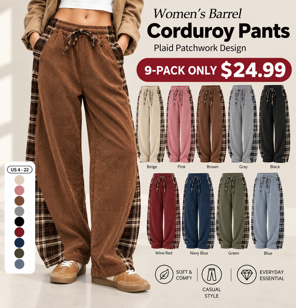 Women's Corduroy Barrel Pants🍂 FALL SPECIAL | 4 FOR ONLY $18.99! | BEST VALUE: 9 FOR ONLY $24.95