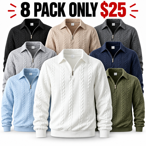 Men's Outfits Knitted Polo Neck Long Sleeve Fitted Knitwear Sweatshirt