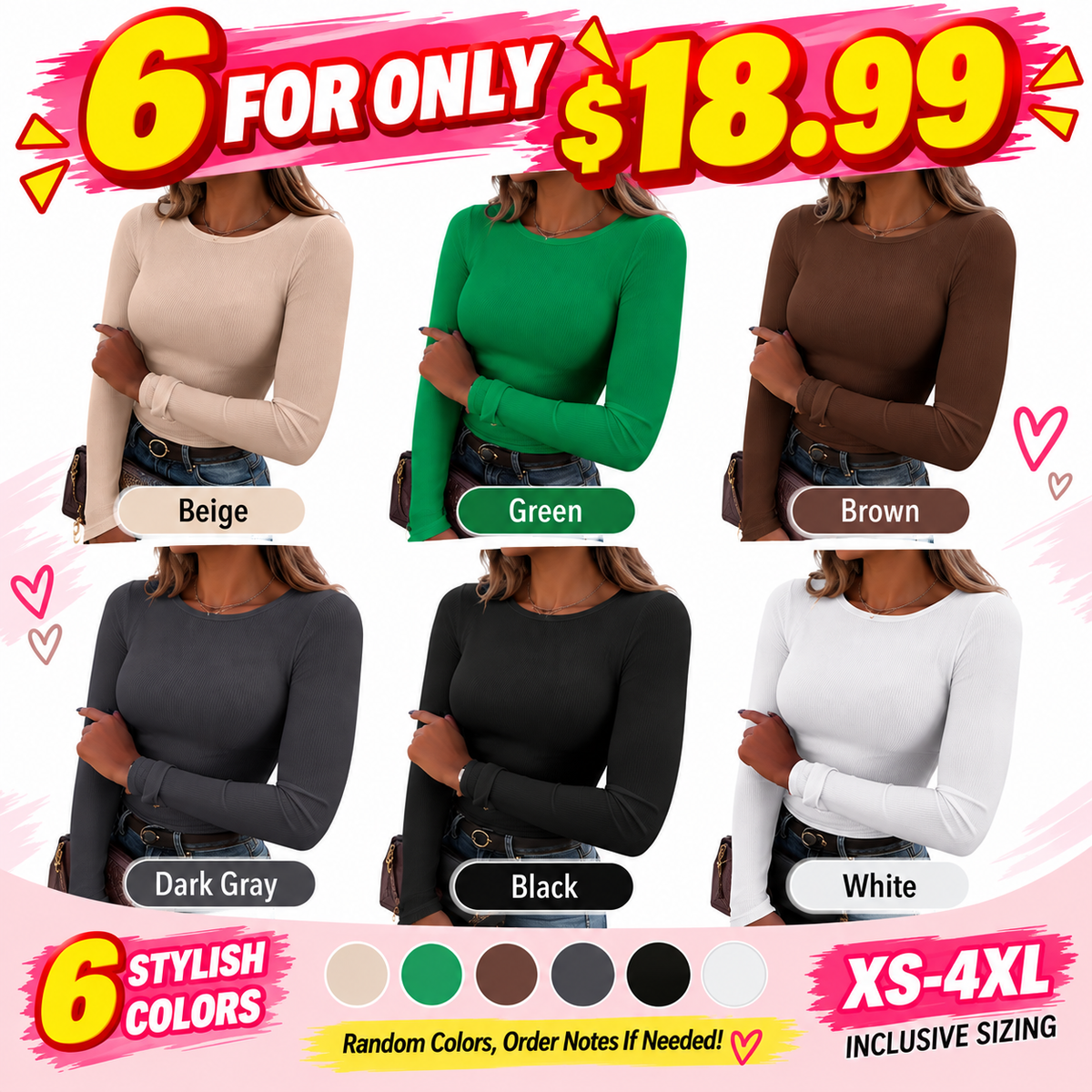 🔥 FALL SALE | 6 FOR $18.99 | 9 FOR ONLY $25.99! Women's Classic Crew Neck Ribbed Knit Tops – Soft Stretch Everyday Basics