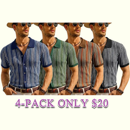 Men's Retro Button Front Knit Sweater Lightweight Non-Stretch Long Sleeve Shirt